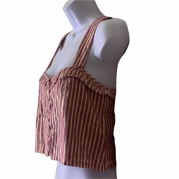 Tularosa x Revolve Crop Top Striped Golden Red Lined Square Neck - Picture 3 of 10